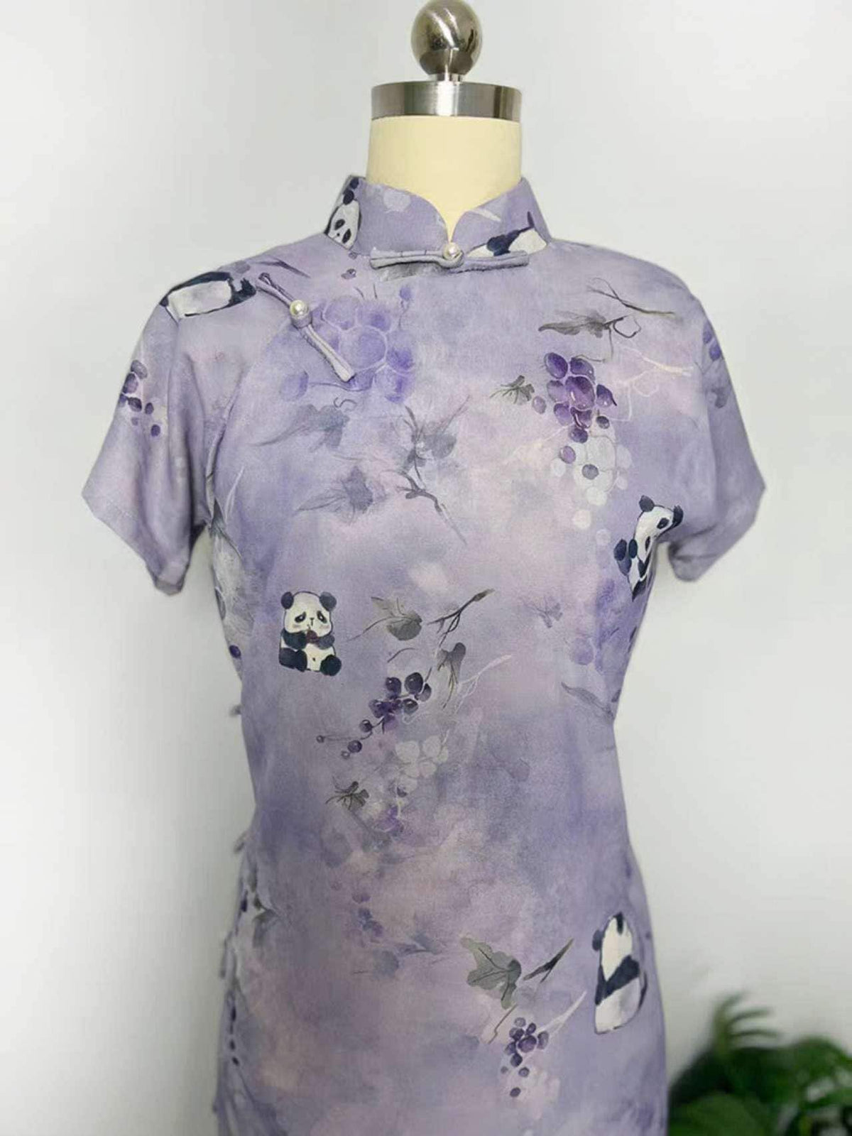 Women's Purple Vintage Qipao Cheongsam Dress – Panda – additional product view