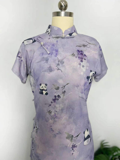 Women's Purple Vintage Qipao Cheongsam Dress – Panda – additional product view