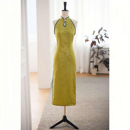 Women's Green Floral Brocade Qipao Cheongsam Dress – Summer – additional product view