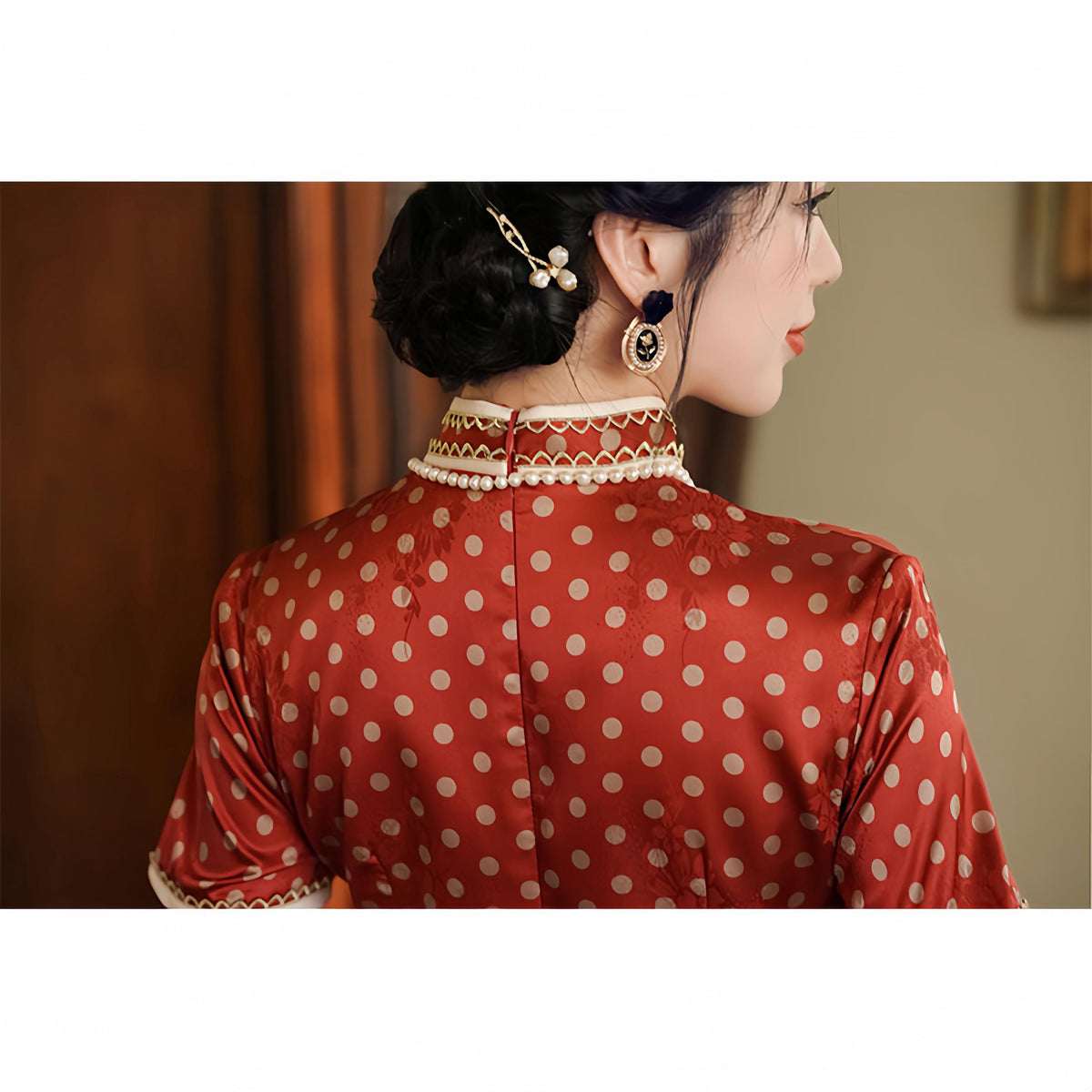 Women's Red Floral Brocade Qipao Cheongsam Dress – additional product view
