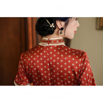Women's Red Floral Brocade Qipao Cheongsam Dress – additional product view