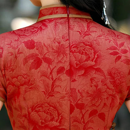 Women's Red Vintage Brocade Qipao Cheongsam Dress – Maxi – additional product view