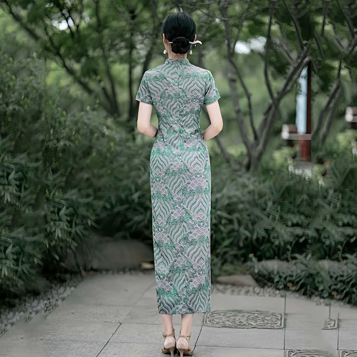 Women's Green Vintage Qipao Cheongsam Dress – additional product view