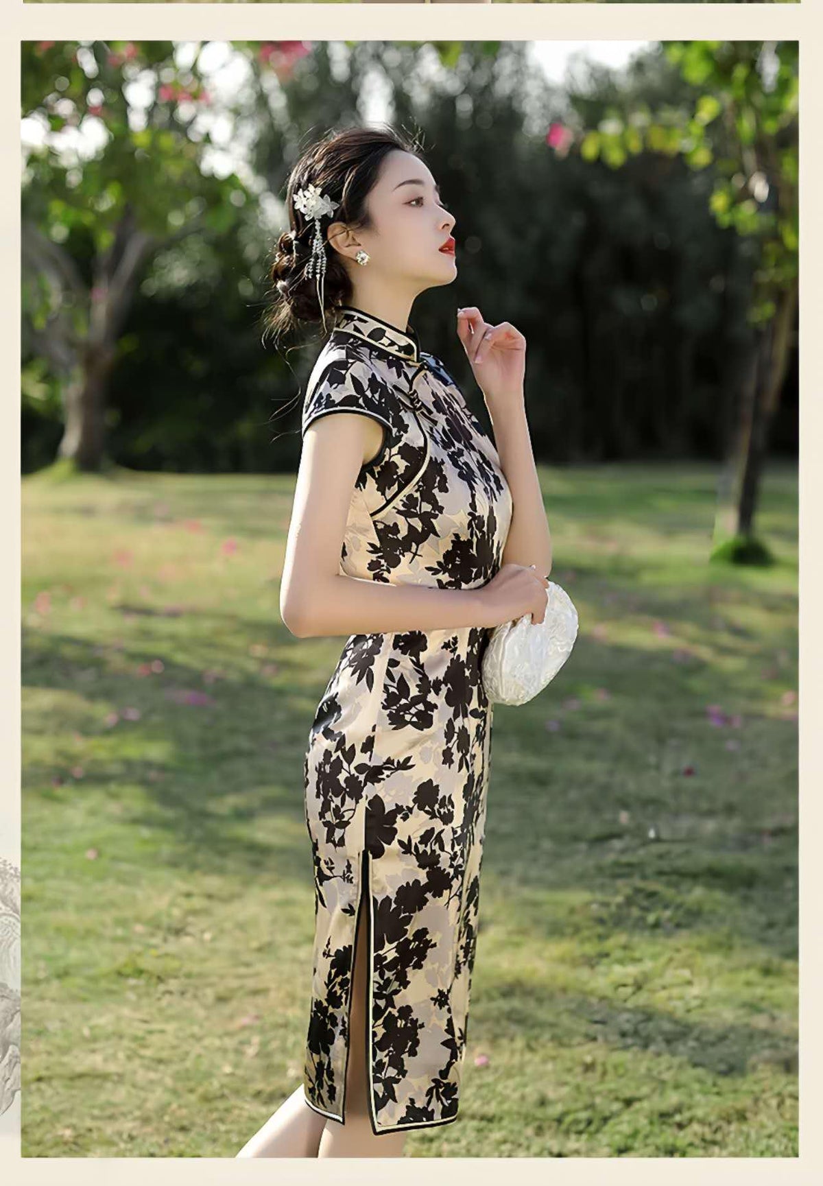 Women's Black Vintage Silk Qipao Cheongsam Dress – additional product view