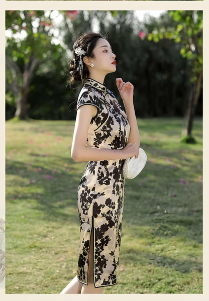 Women's Black Vintage Silk Qipao Cheongsam Dress – additional product view