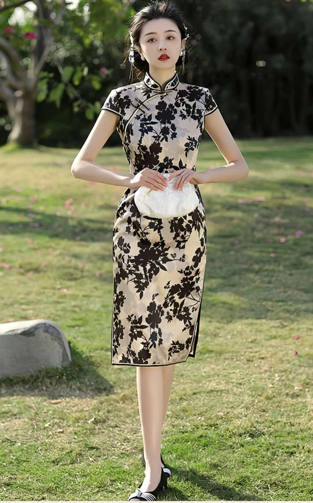 Women's Black Vintage Silk Qipao Cheongsam Dress – additional product view