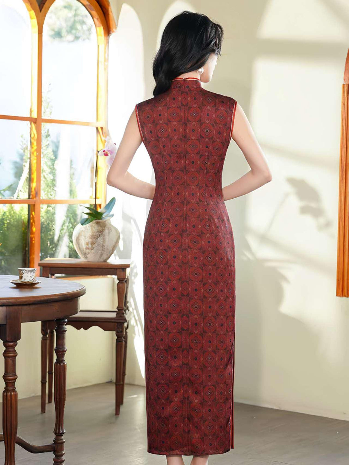 Women's Red Vintage Qipao Cheongsam Dress – Silk – additional product view