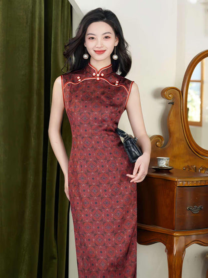 Women's Red Vintage Qipao Cheongsam Dress – Silk – additional product view