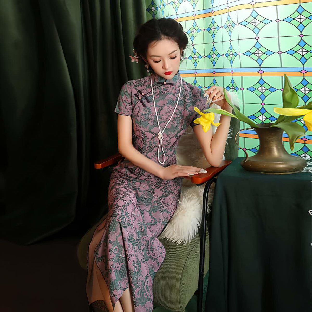 Women's Vintage Qipao Cheongsam Dress – Jacquard Reversible – additional product view
