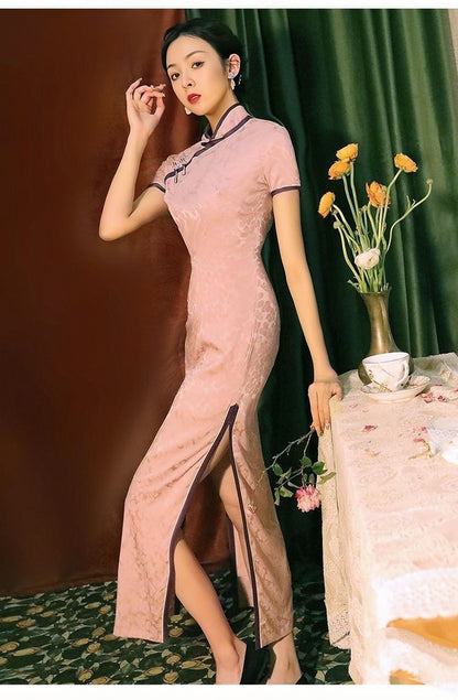 Women's Blue Vintage Qipao Cheongsam Dress – Brocade Floral – additional product view