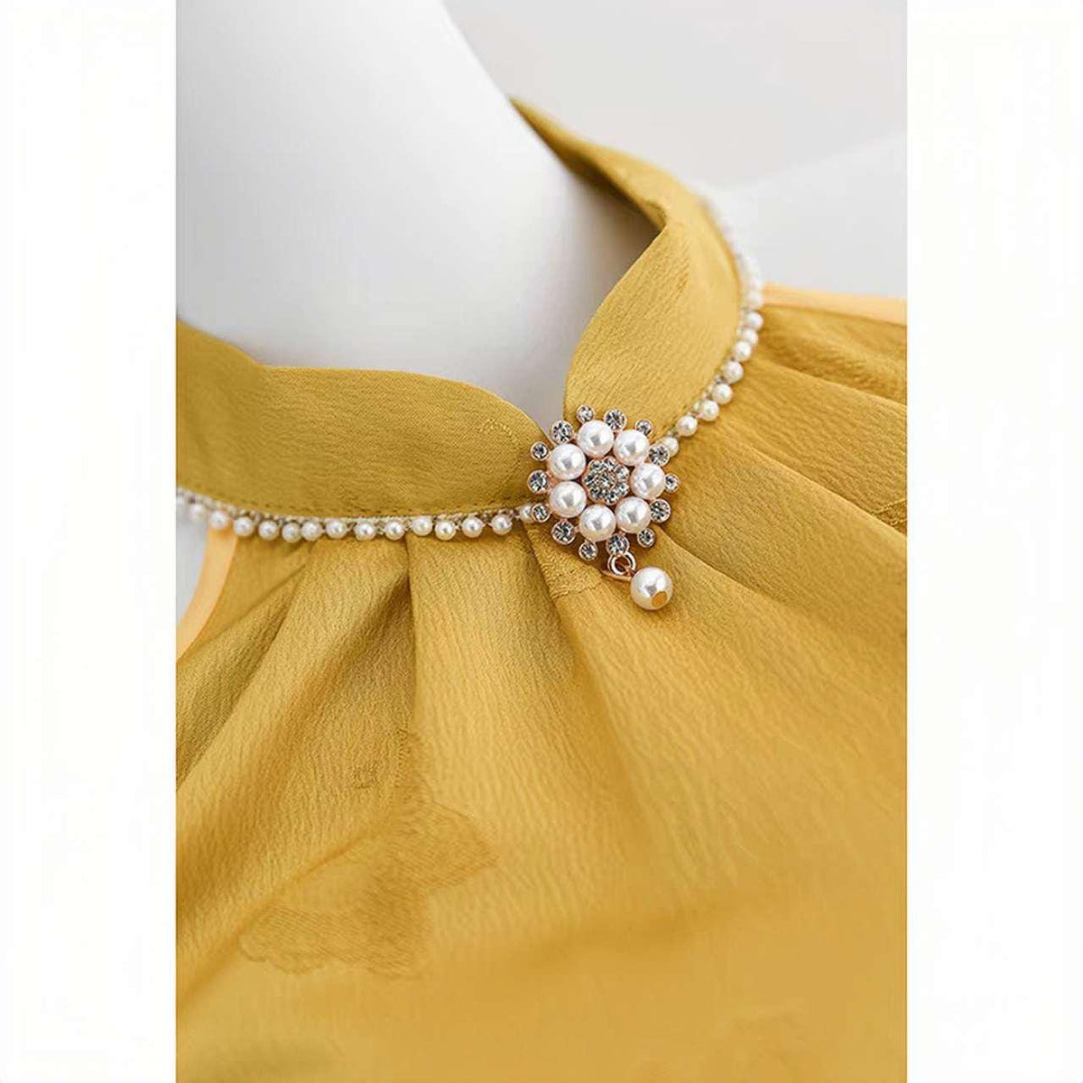 Women's Vintage Qipao Cheongsam Dress – Yellow Halter Neck – additional product view