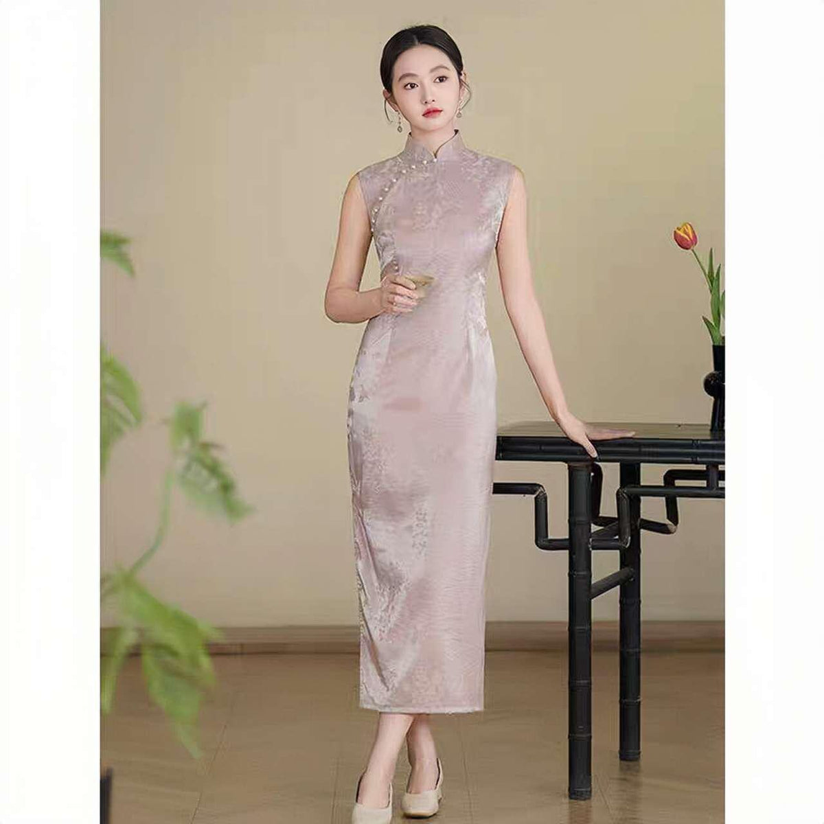 Women's Vintage Qipao Cheongsam Dress – Turquoise Jacquard – additional product view