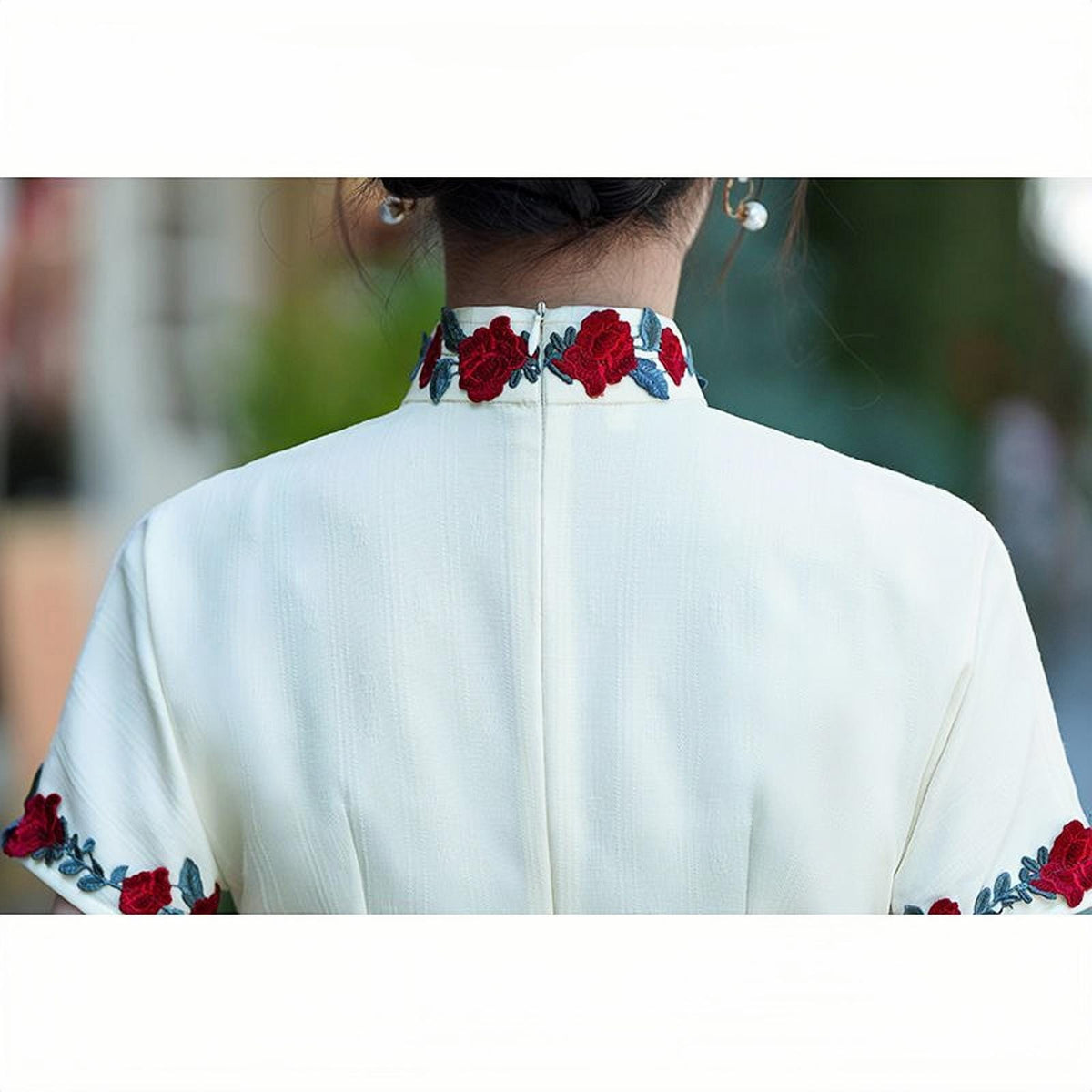Women's White Vintage Qipao Cheongsam Dress – Midi Summer – additional product view