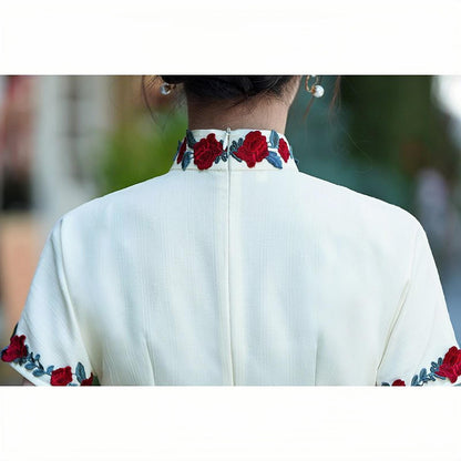 Women's White Vintage Qipao Cheongsam Dress – Midi Summer – additional product view