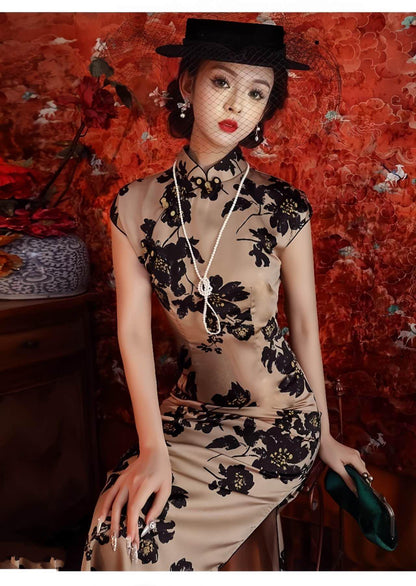 Women's Floral Qipao Cheongsam Dress – Velvet – additional product view