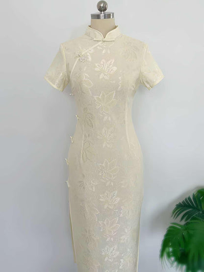 Women's White Vintage Lace Qipao Cheongsam Dress – Short Sleeve – additional product view