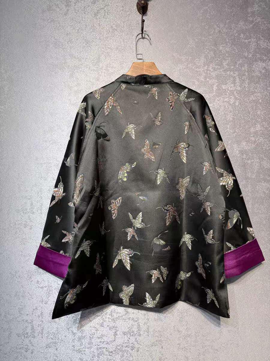 Women's Black Embroidered Silk Chinese Tang Jacket – Butterfly – additional product view