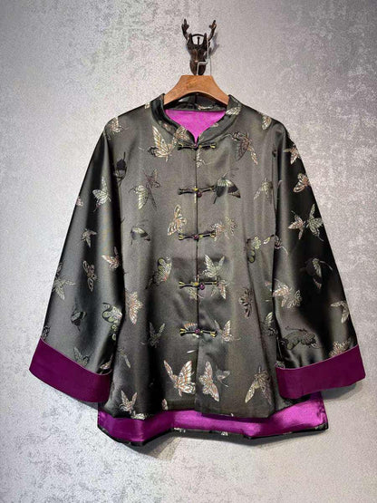 Women's Black Embroidered Silk Chinese Tang Jacket – Butterfly – additional product view