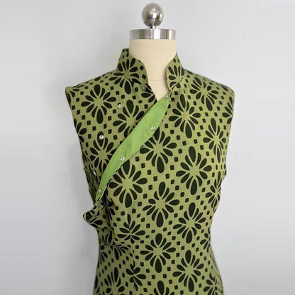 Women's Green Vintage Qipao Cheongsam Dress – Silk Sleeveless – additional product view