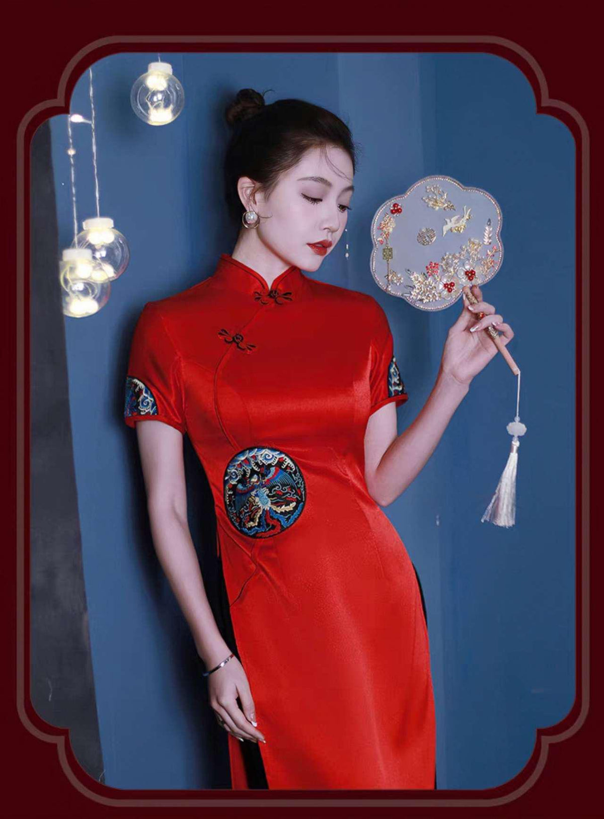 Women's Blue Elegant Modern Chinese Two-Piece Set – Maxi – additional product view