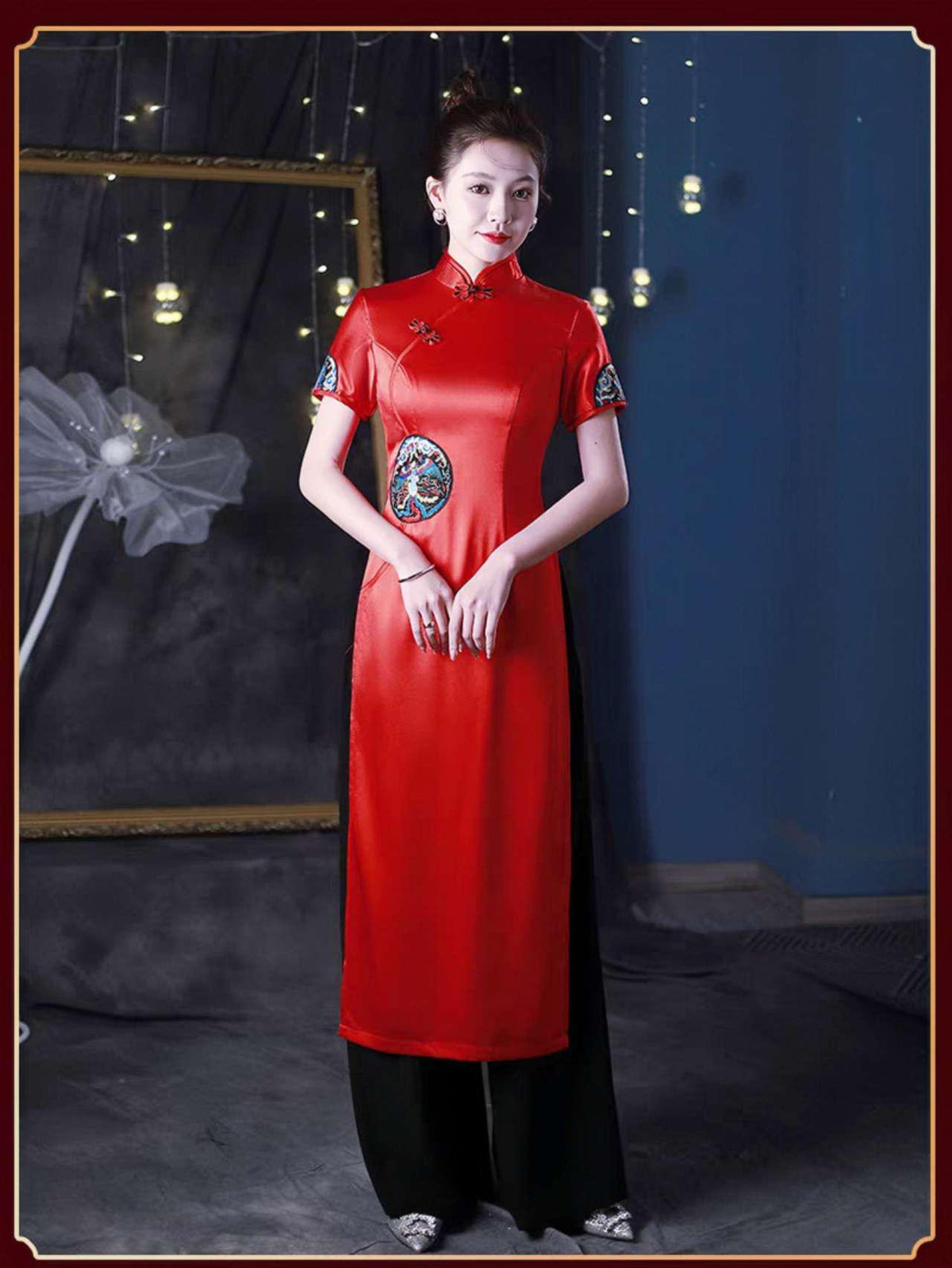 Women's Blue Elegant Modern Chinese Two-Piece Set – Maxi – additional product view