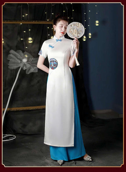Women's Blue Elegant Modern Chinese Two-Piece Set – Maxi – additional product view
