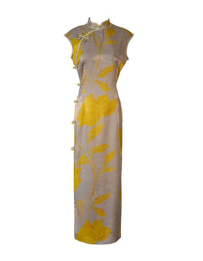 Women's Gold Floral Qipao Cheongsam Dress – Jacquard – additional product view