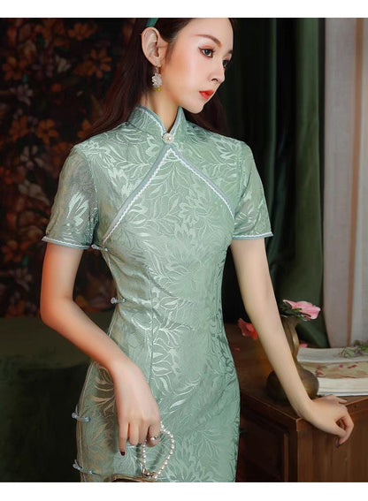 Women's Green Vintage Lace Qipao Cheongsam Dress – additional product view