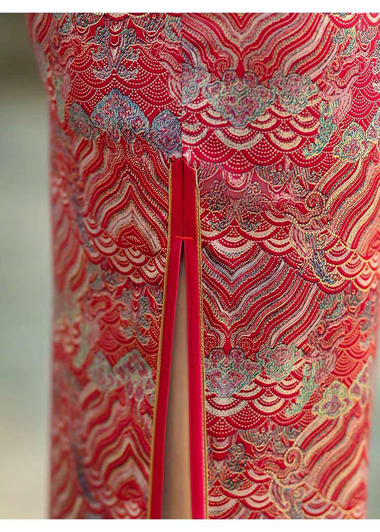 Women's Red Vintage Brocade Qipao Cheongsam Dress – additional product view