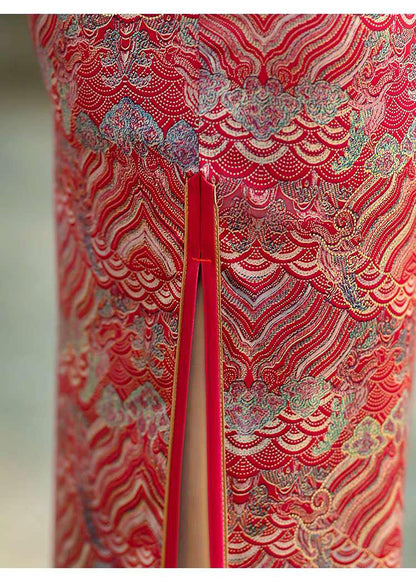 Women's Red Vintage Brocade Qipao Cheongsam Dress – additional product view