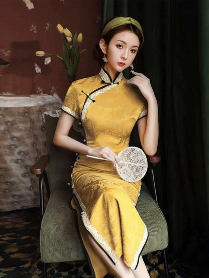 Women's Gold Vintage Qipao Cheongsam Dress – additional product view