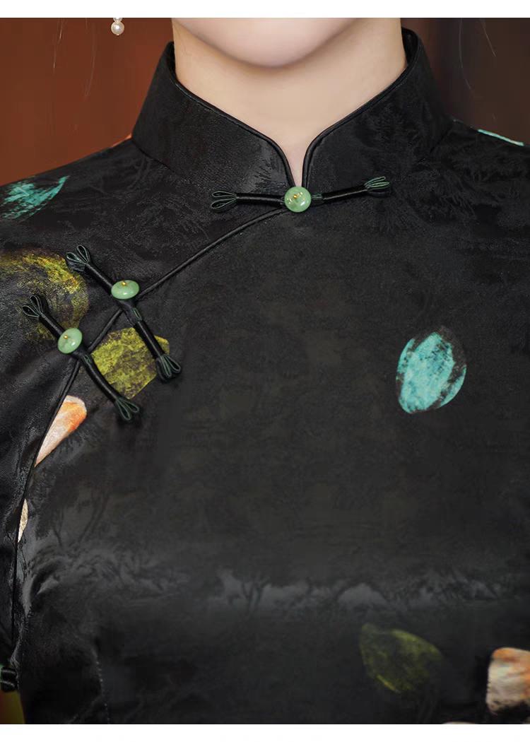 Women's Black Jacquard Qipao Cheongsam Dress – additional product view
