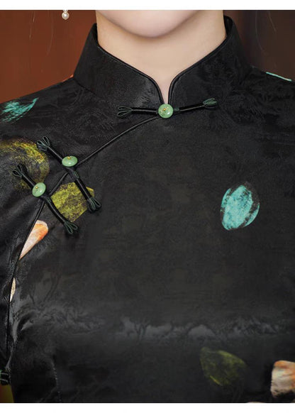 Women's Black Jacquard Qipao Cheongsam Dress – additional product view