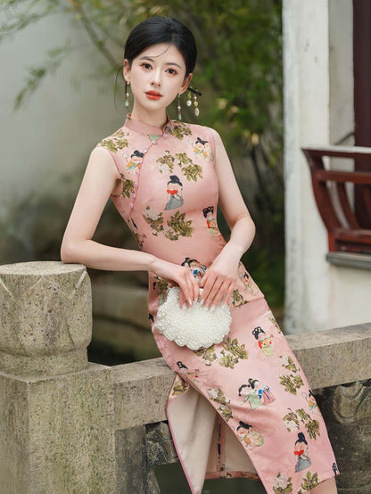 Women's Pink Vintage Qipao Cheongsam Dress – additional product view