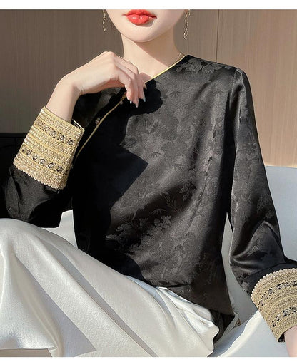 Vintage Jacquard Chinese Style Blouse – additional product view