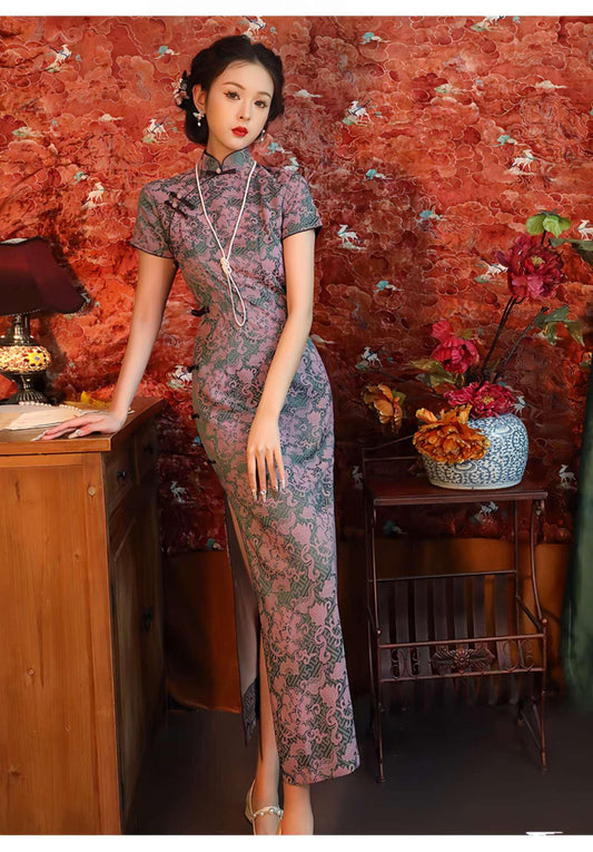 Women's Vintage Qipao Cheongsam Dress – Jacquard Reversible
