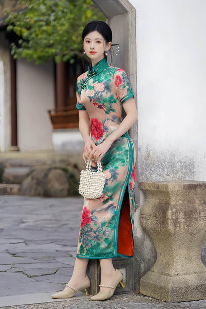 Women's Floral Qipao Cheongsam Dress – Jacquard – additional product view