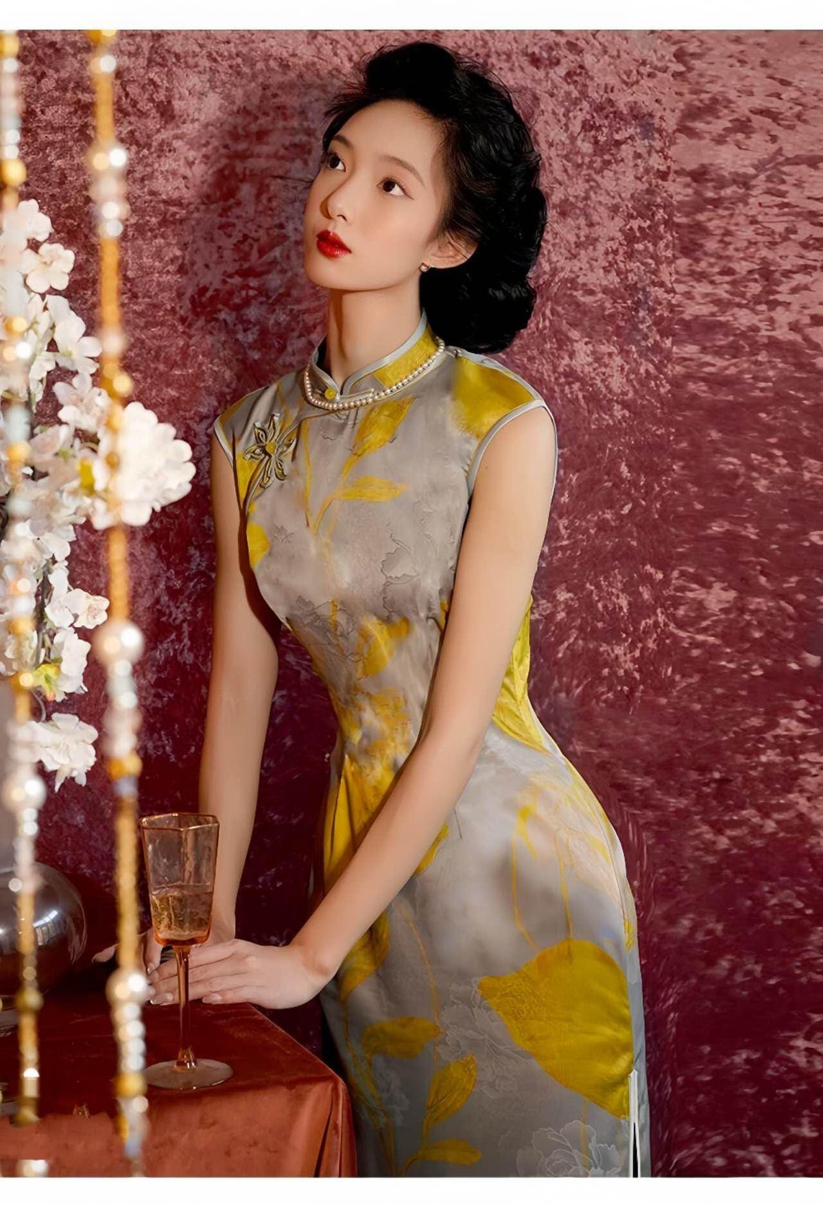 Women's Gold Floral Qipao Cheongsam Dress – Jacquard – additional product view