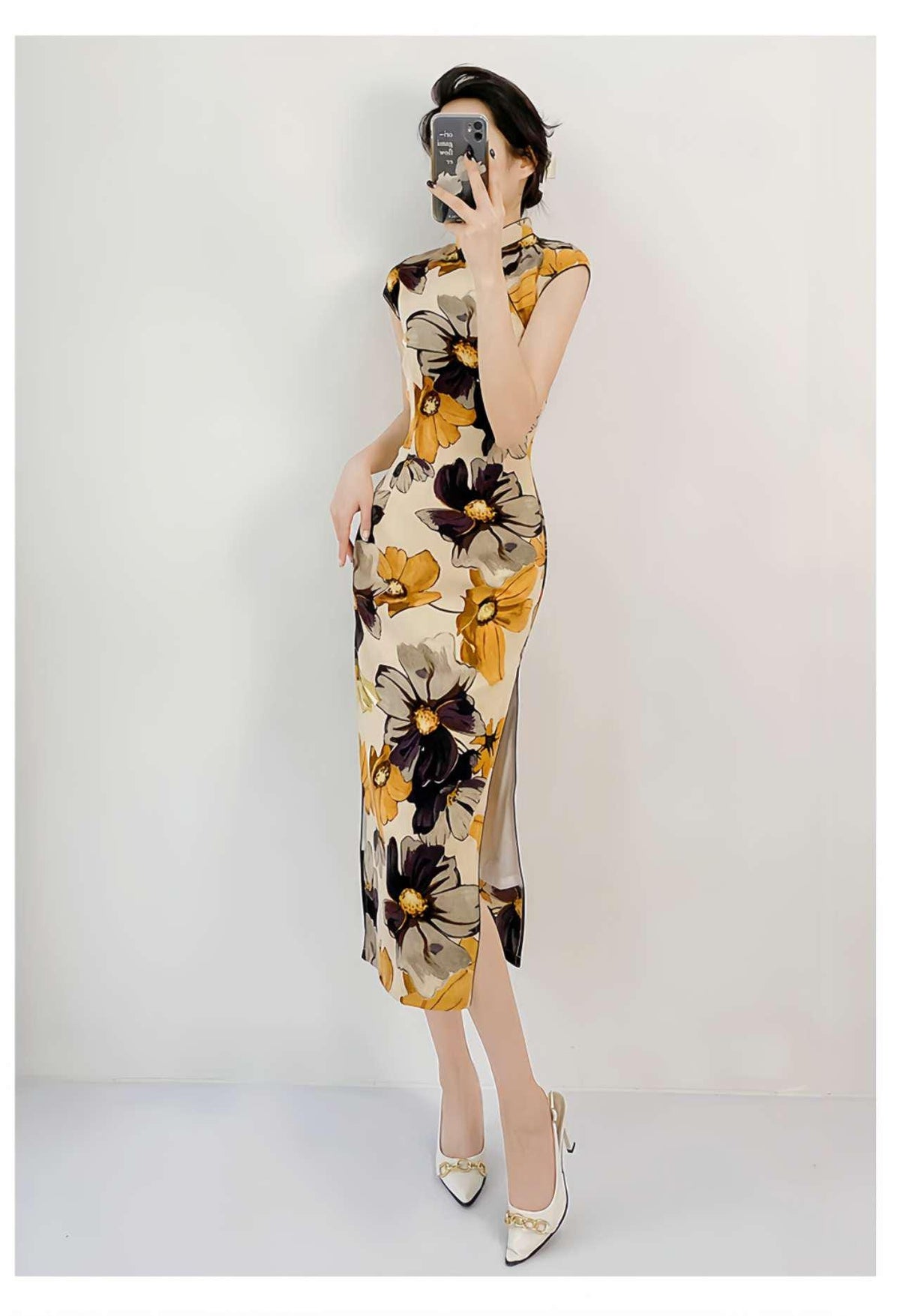 Women's Floral Qipao Cheongsam Dress – Chiffon Summer – additional product view