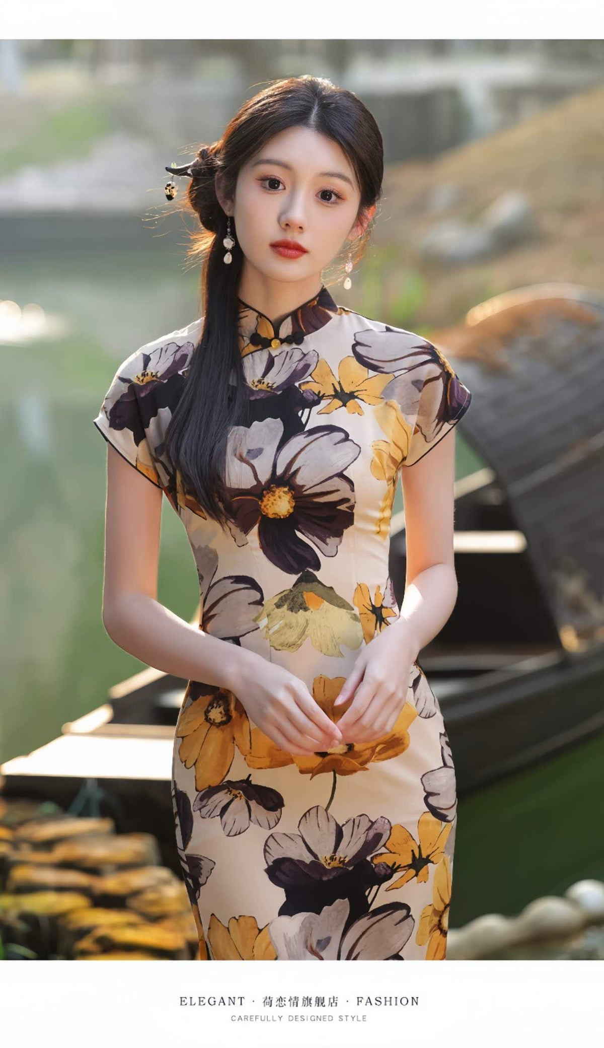 Women's Floral Qipao Cheongsam Dress – Chiffon Summer – additional product view