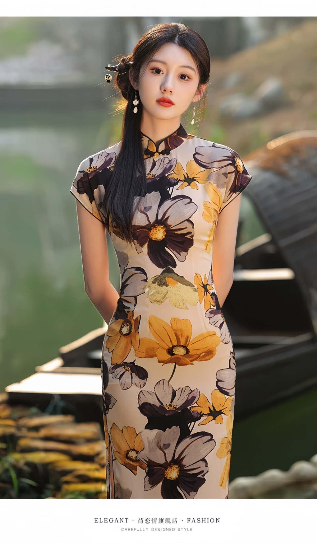 Women's Floral Qipao Cheongsam Dress – Chiffon Summer – additional product view
