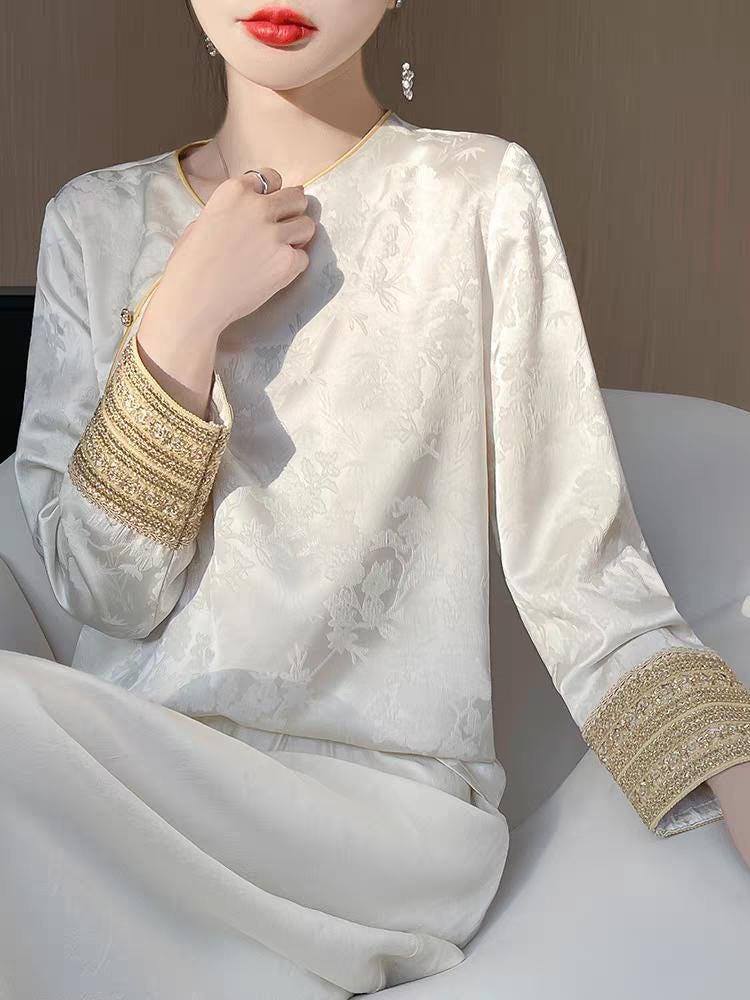 Vintage Jacquard Chinese Style Blouse