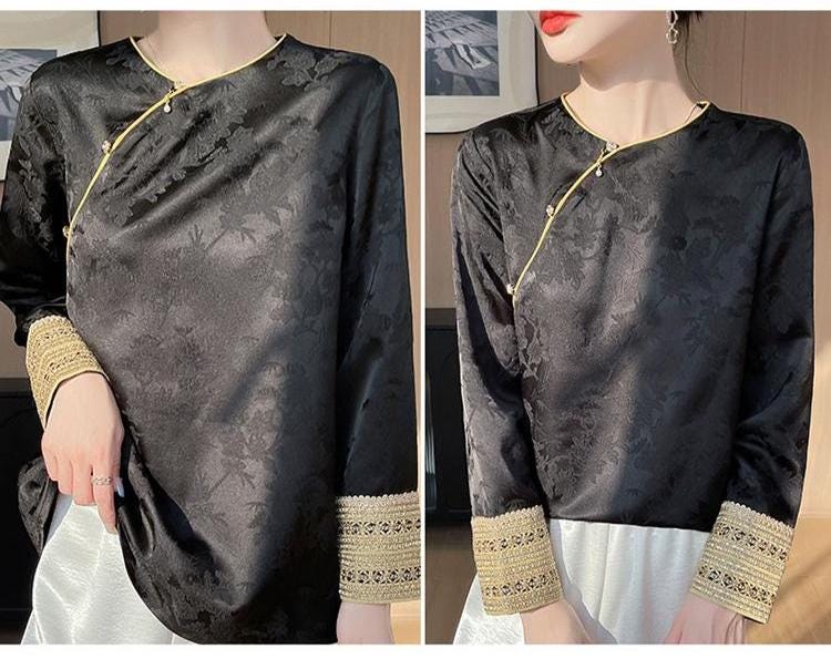 Vintage Jacquard Chinese Style Blouse – additional product view