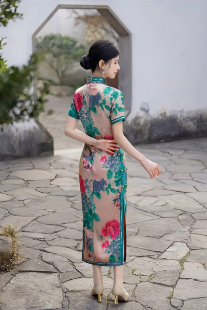 Women's Floral Qipao Cheongsam Dress – Jacquard – additional product view