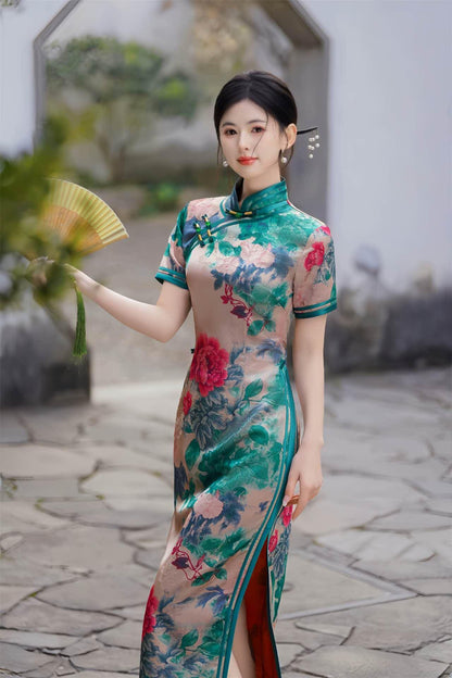 Women's Floral Qipao Cheongsam Dress – Jacquard – additional product view