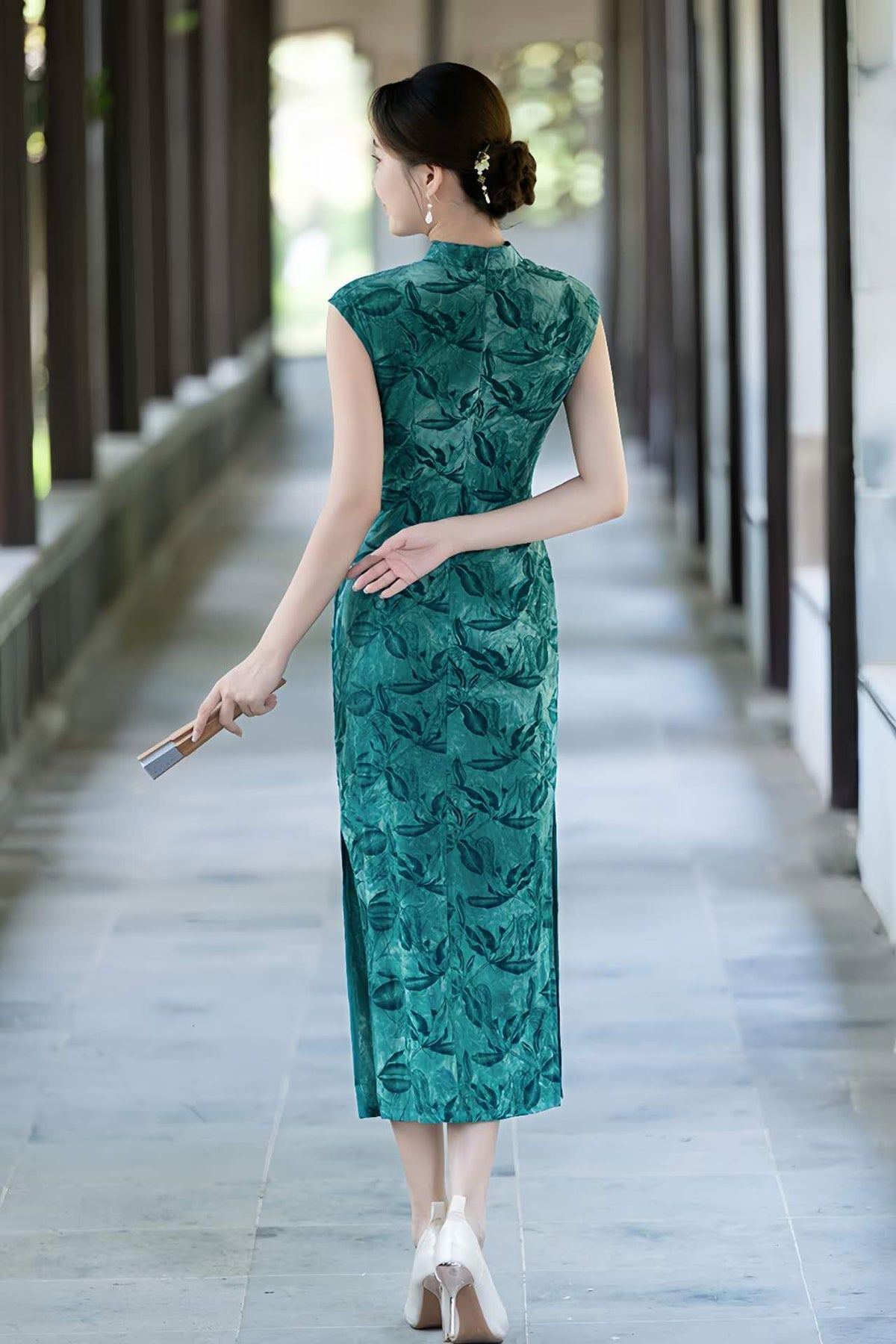 Women's Blue Floral Qipao Cheongsam Dress – additional product view