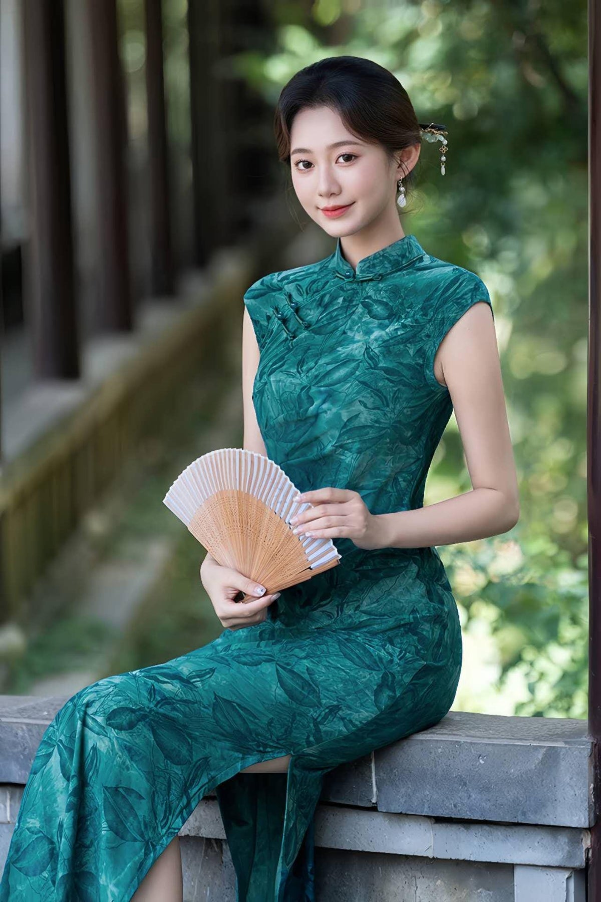 Women's Blue Floral Qipao Cheongsam Dress