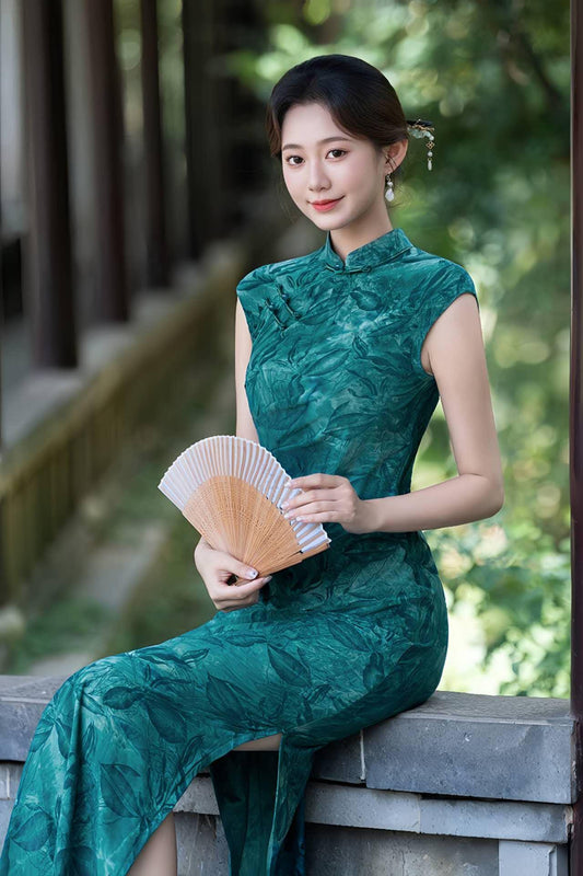 Women's Blue Floral Qipao Cheongsam Dress