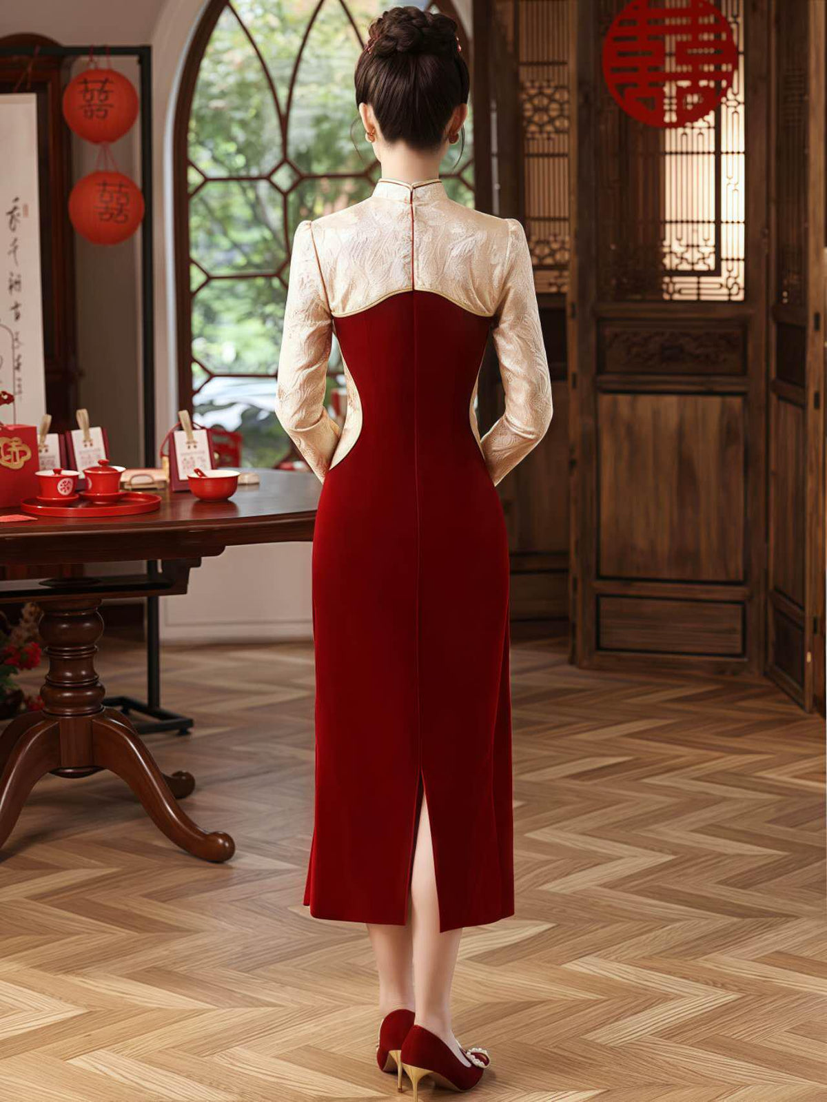 Women's Red Elegant Qipao Cheongsam Dress – additional product view