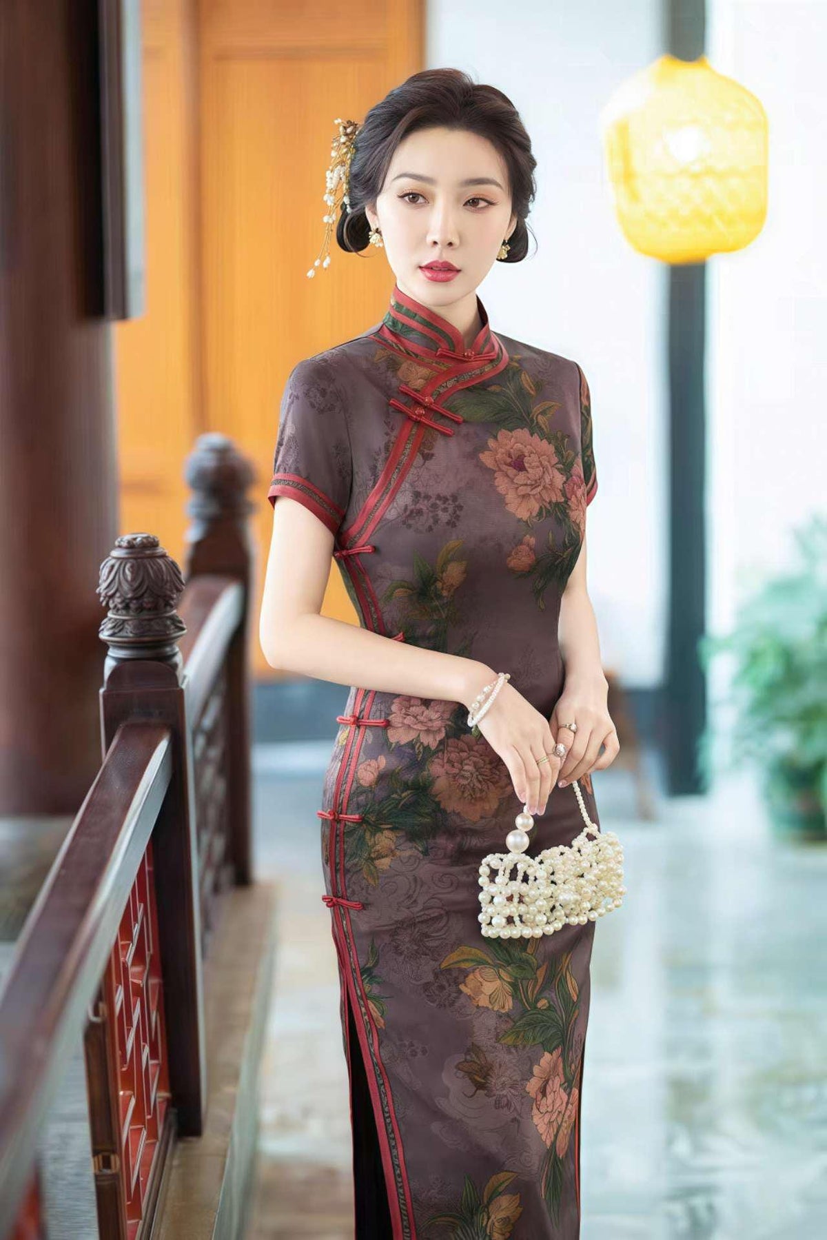 Women's Green Floral Brocade Qipao Cheongsam Dress – additional product view